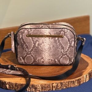 FOSSIL Leather Snake-Print Crossbody Camera Bag | Gold Hardware